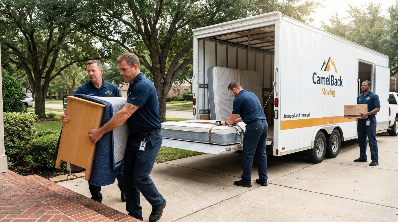 Crew loading residential truck for cross-state move from Greenfield, IL