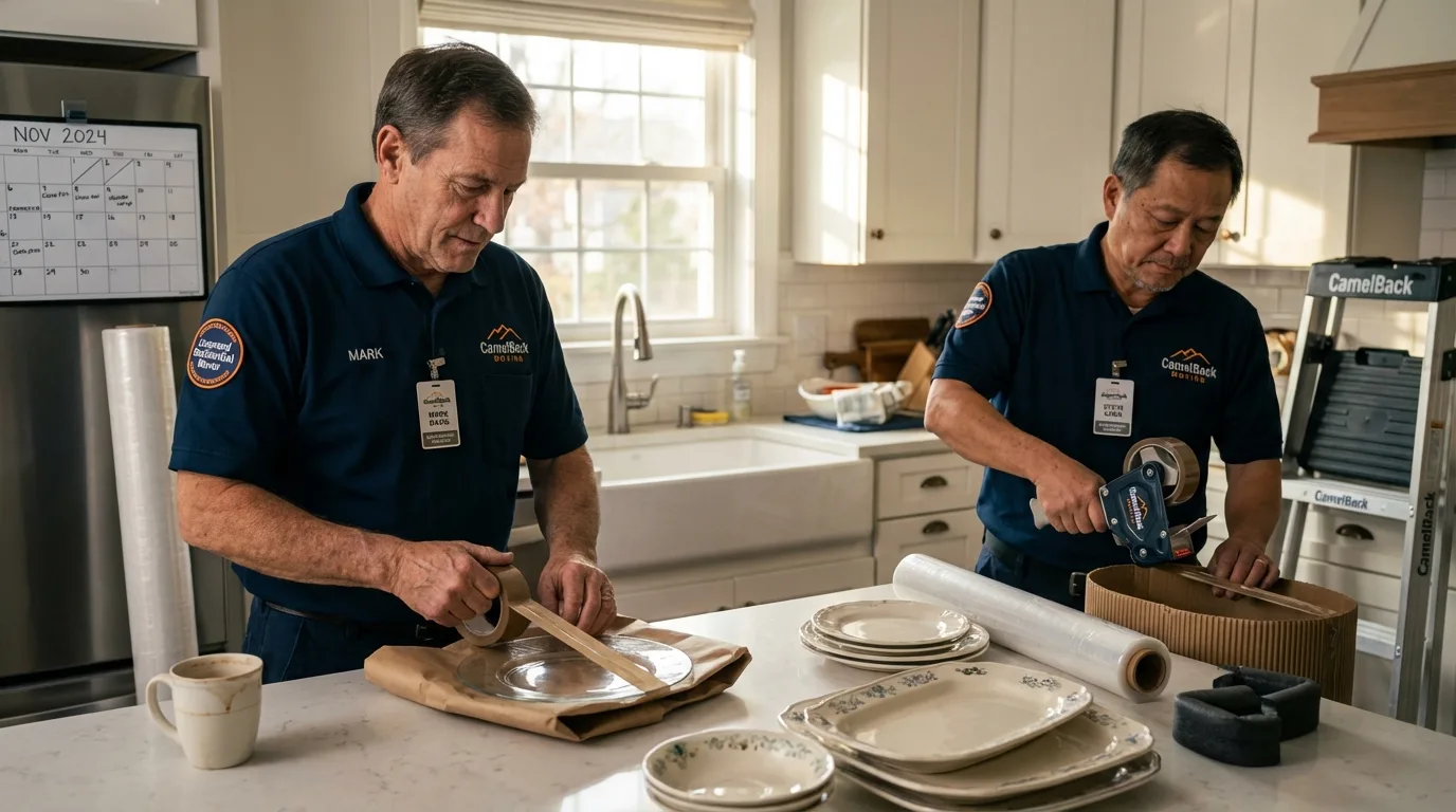 Professional crew packing kitchen dishware in Greenfield, IL